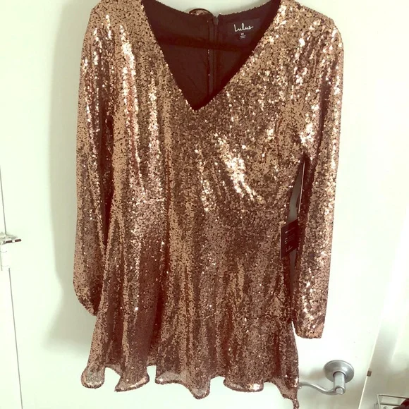 BRAND NEW Rose Gold Sequin Long Sleeve Dress - Main Image